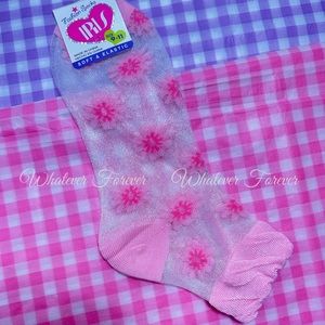 pink and white soft & elastic see through flower socks